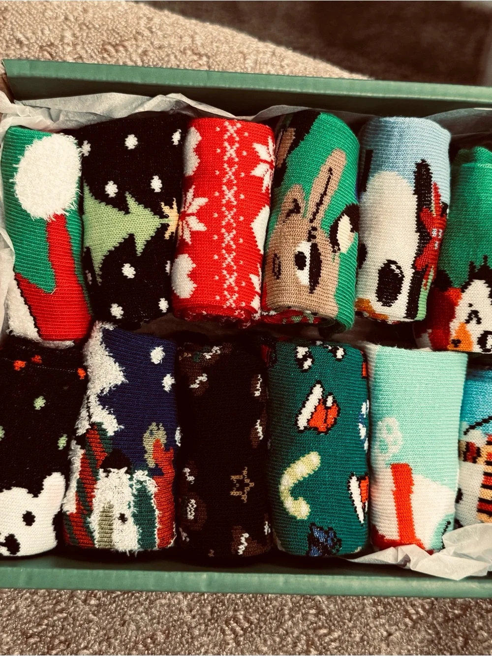 Holiday Gift Box - Red, Green, White Christmas Socks